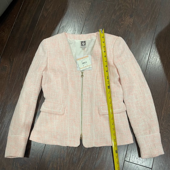 Anne Klein Tweed Zip Blazer Suit Jacket Coral Sparkle Flap Pocket Size 2 NEW - Picture 4 of 9